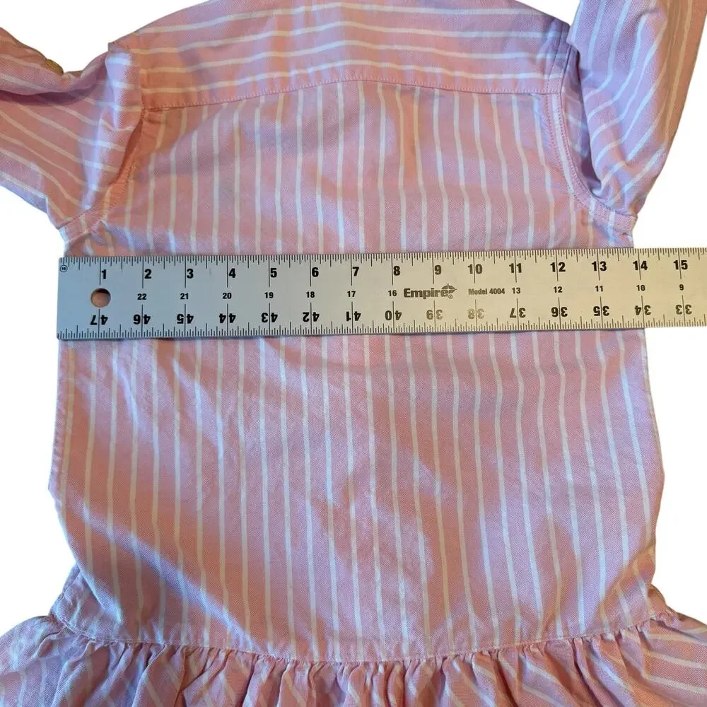 Ralph Lauren Vintage Pink Striped Green Pony Long Sleeve Dress Big Girl Sz 7